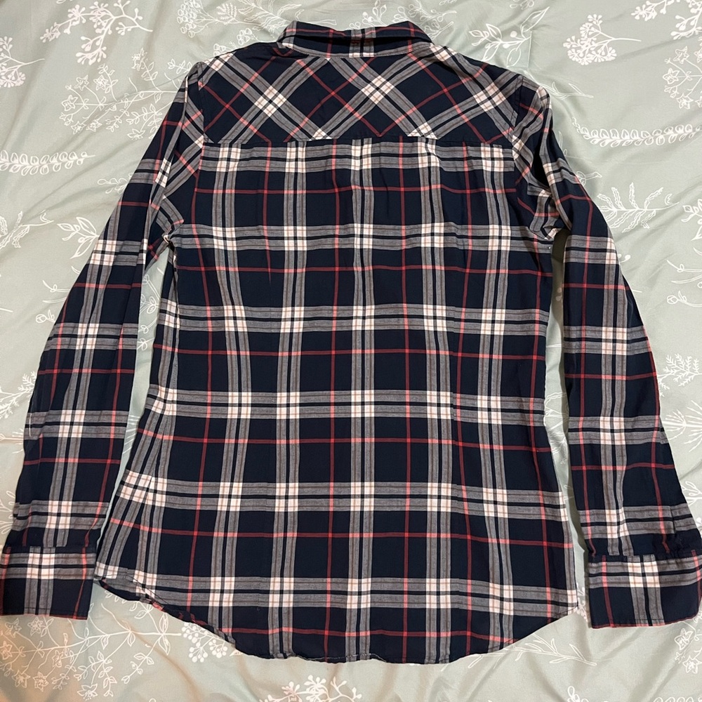 J Crew Plaid Button-Down Shirt - Navy and Coral Sz S - Picture 5 of 8